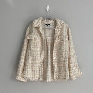 Lulus Take Notes Ivory Plaid Tweed Shacket